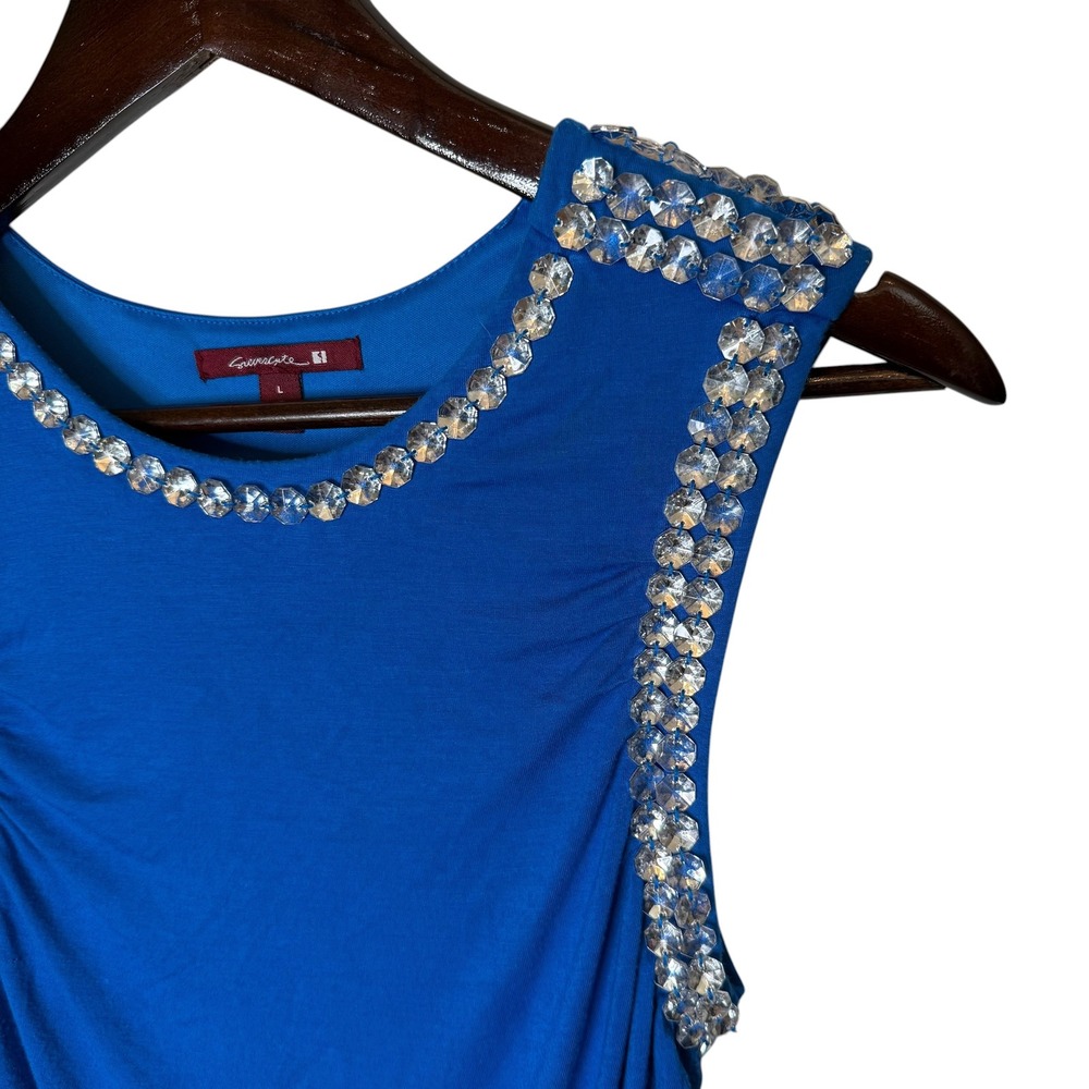 Gievergate Rhinestone‎ Ruched Tank Top Blue size Large - Picture 2 of 6